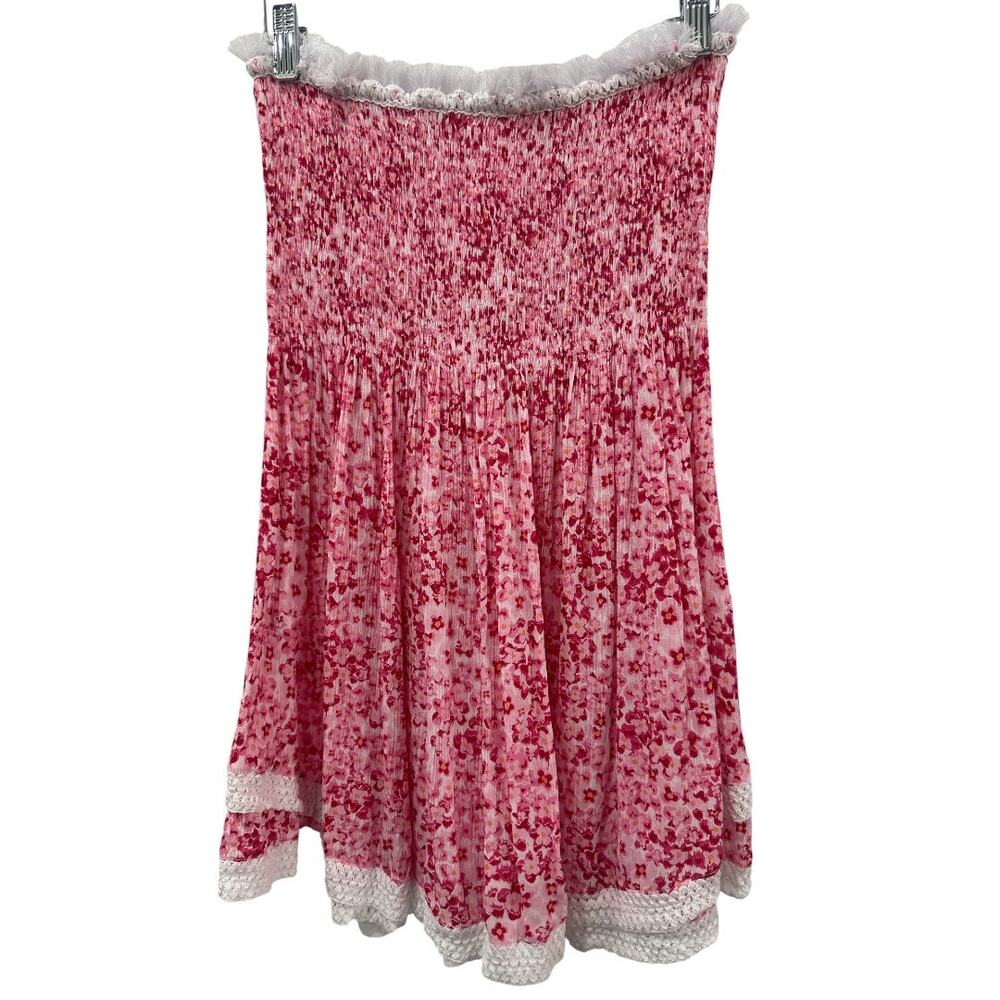 Poupette St Barth Floral Print Strapless Smocked Claire Mini Dress Pink Size S3 - Picture 5 of 8